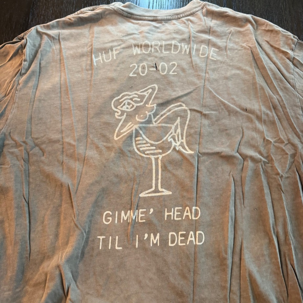 HUF Worldwide Gimme Head Til Im Dead Graphic T-Shirt Faded Olive Distressed